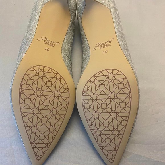 NEW Bridal / Wedding Jewel Badgley Mischka Silver Glitter Kitten Heels Sz 10 - Picture 9 of 13